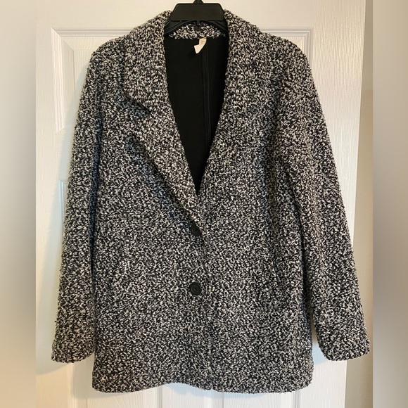 Frenchi Jackets & Blazers - Frenchi Women’s Boucle Textured Blazer Jacket Black White Medium Teddy Fur Coat